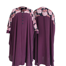 Floral Contrast Front-Button Abaya – Plum Elegance