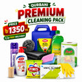 Qurbani Premium Cleaning Pack from DailyGoods featuring Finis phenyl, dishwash liquid, Fresh kitchen towel, Lifebuoy handwash, and vinyl gloves for home hygiene.