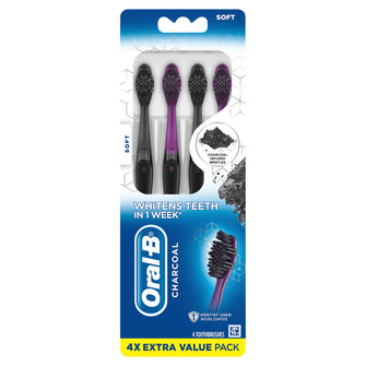 Oral-B Charcoal Manual Toothbrushes Soft 4 Count